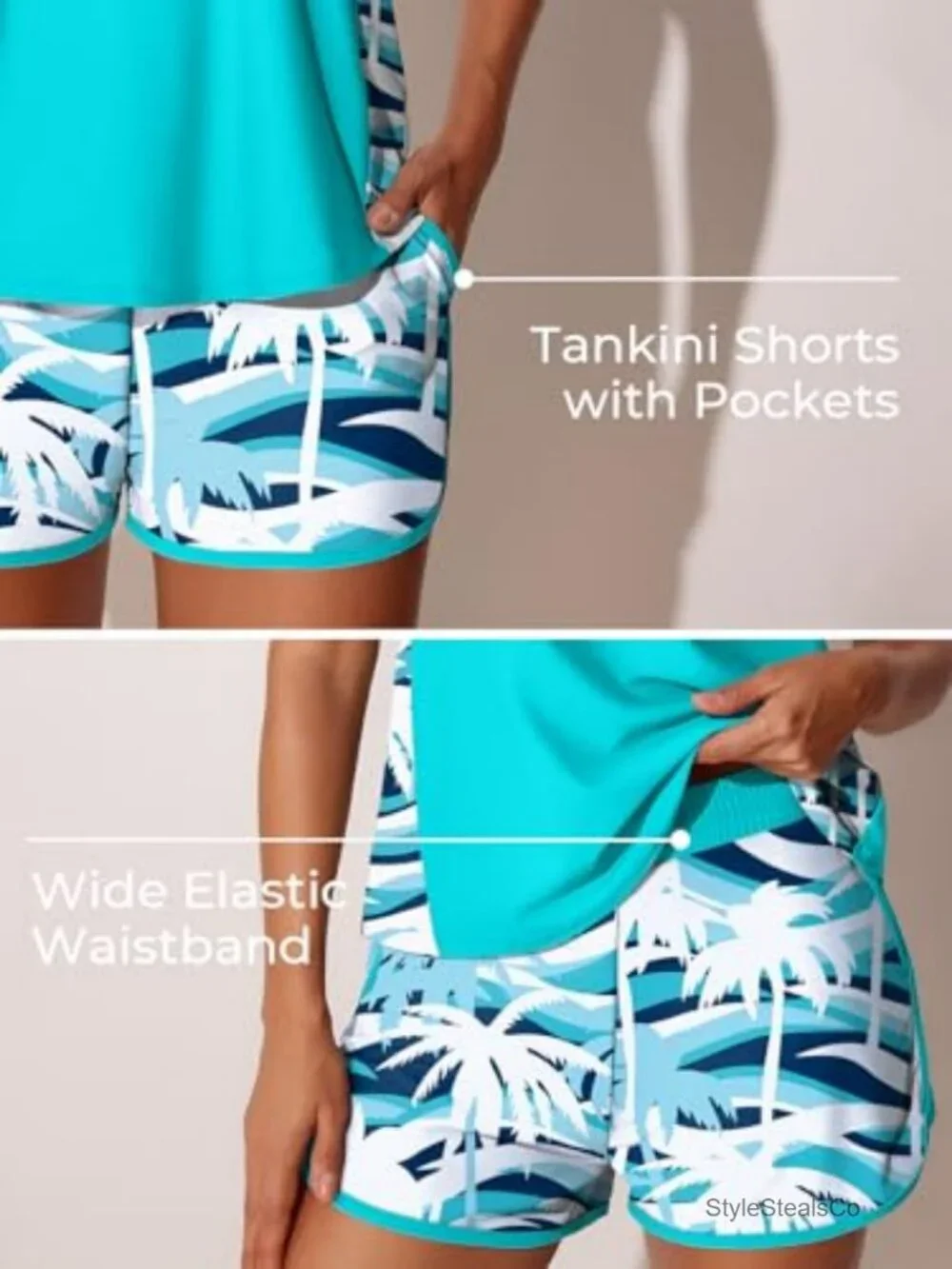 Women's Tankini Swimsuit Set with Tummy Control and Swim Shorts